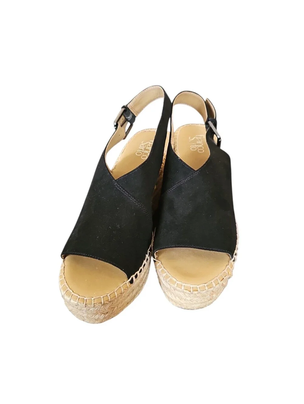 Franco Sarto Torres Sz 10 Black Suede Wedge Sandals NEW